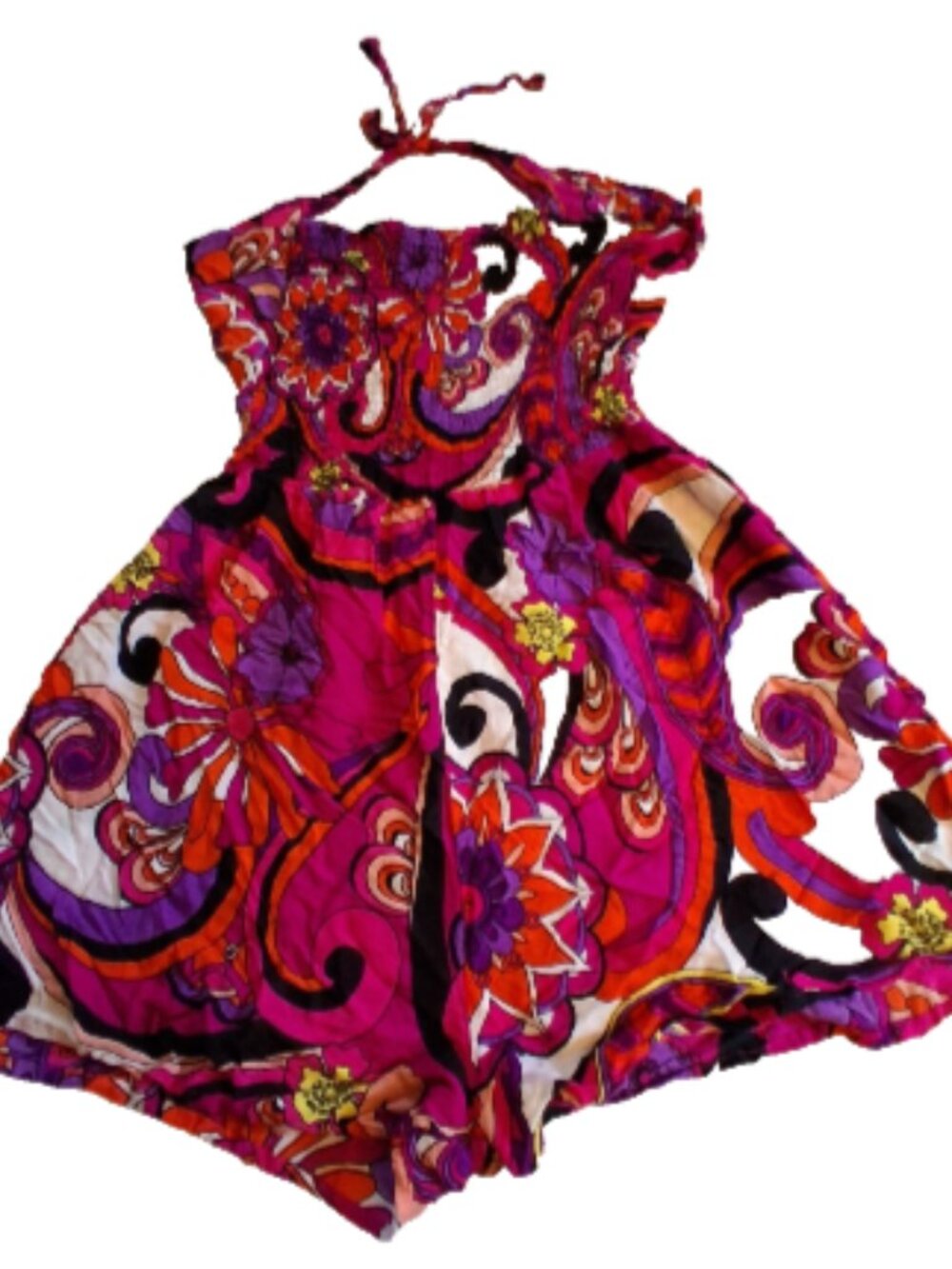 Women's Size M Multi-Color Tie Neck Elastic Wide Legs Stretch Romper